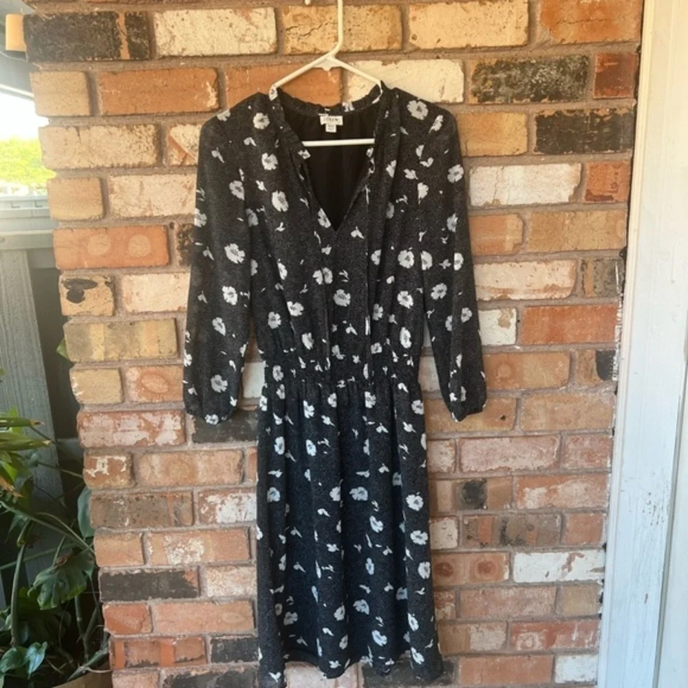 J.Crew factory black and white floral long sleeve dress